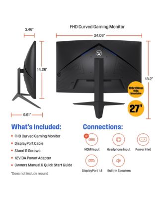 27" Curved, Full HD 1080p, 165Hz, Built-in Speakers, DisplayPort & HDMI Gaming Monitor