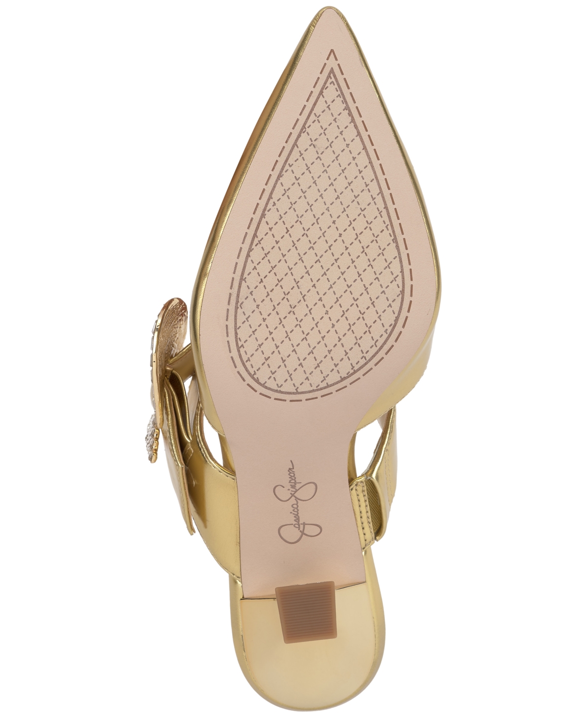 Jessica Simpson Favica Embellished Satin Slide Mule In Gold