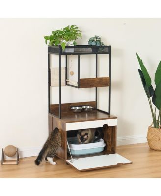 Multi-Functional Cat Litter Box Enclosure with Cat Tree Tower and Storage