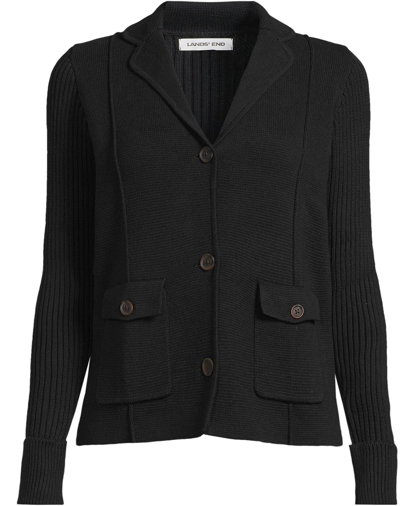 Женский свитер Lands' End Drifter Ribbed Collared Blazer, цвет: Чёрный — фото 6