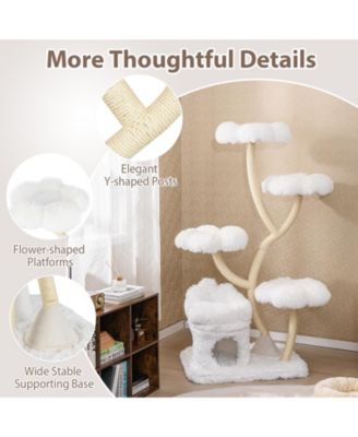 Freestanding Cat Tower Tall Cat Tree w/ four Flower-shaped Platforms Cat Condo