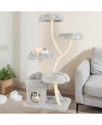 Freestanding Cat Tower Tall Cat Tree w/ four Flower-shaped Platforms Cat Condo