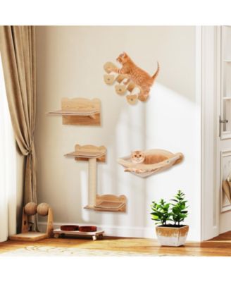 Cat Wall Shelves w/ Hammock 2-step Cat Tree Perch Non-slip Carpet Mat for Indoor