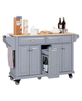 Farmhouse Kitchen Island Cart with Solid Wood Top, Ample Storage, Towel Rack & Locking Wheels, Rolling Buffet Table-Maison Boucle