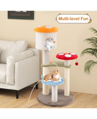 Cute Mushroom Cat Tree 48'' Tall Cat Tower w/ Sisal Scratching Posts Top Condo