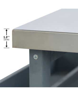 Outdoor Kitchen Island Cart with Storage, Solid Wood BBQ Grill Station with Stainless Steel Top, Spice Rack & Towel Bar