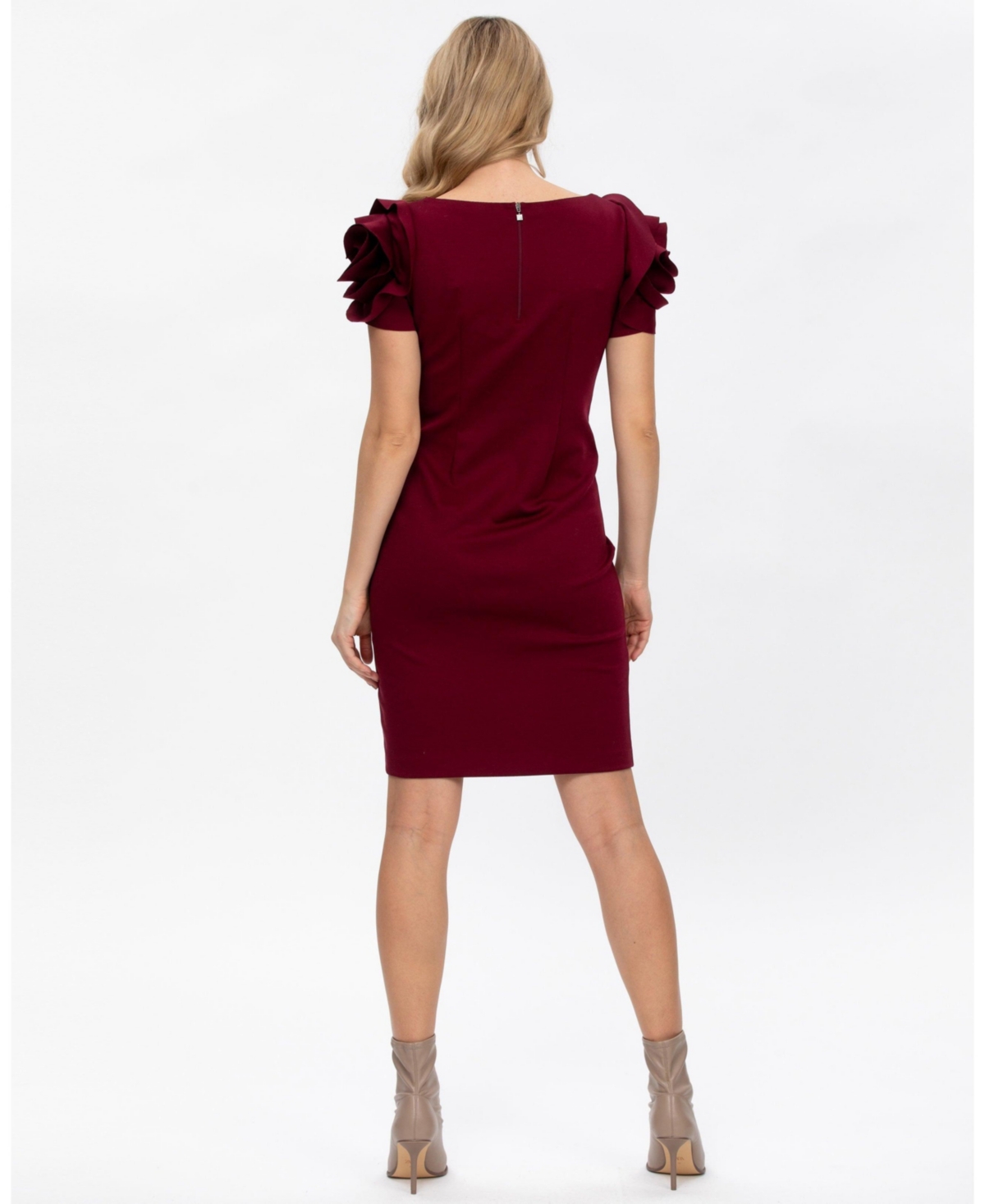 Pietro Brunelli Maternity Maternity Sheath Capri Dress With Rose Sleeve Detail In Burgundy