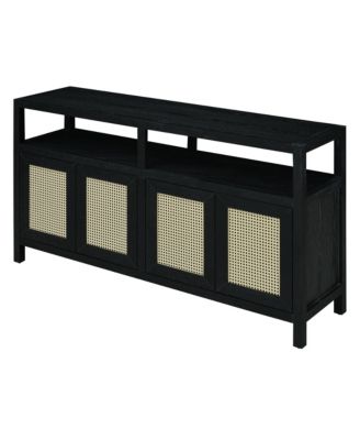 Streamdale Rattan Buffet Cabinet - Black, Push-to-Open, Adjustable Shelves