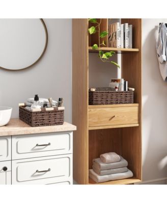 Woven Storage Baskets with Wooden Handles, Set of 4