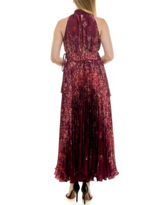 Women's Sunburst Pleated Halter Neck Dress