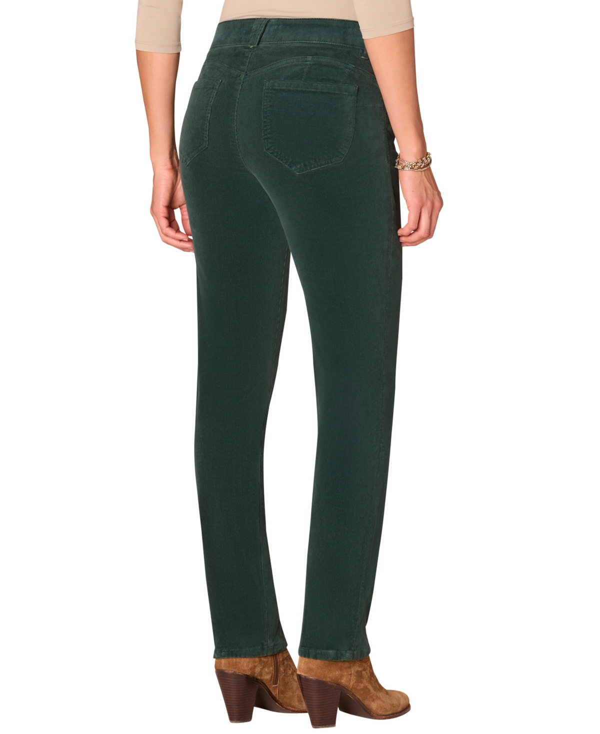 Democracy Petite "ab"solution Corduroy Straight-leg Jeans In Green