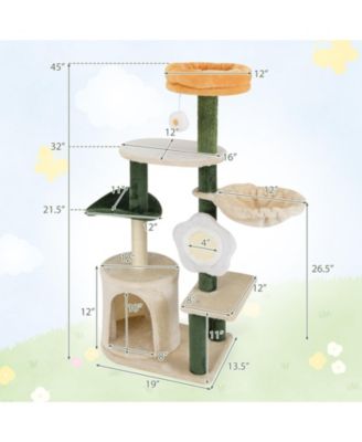 45'' Tall Cat Tree Flower Multi-level Pet Activity Center Furniture w/Sisal Post