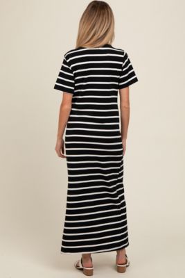 Maternity White Striped Side Slit Maxi Dress