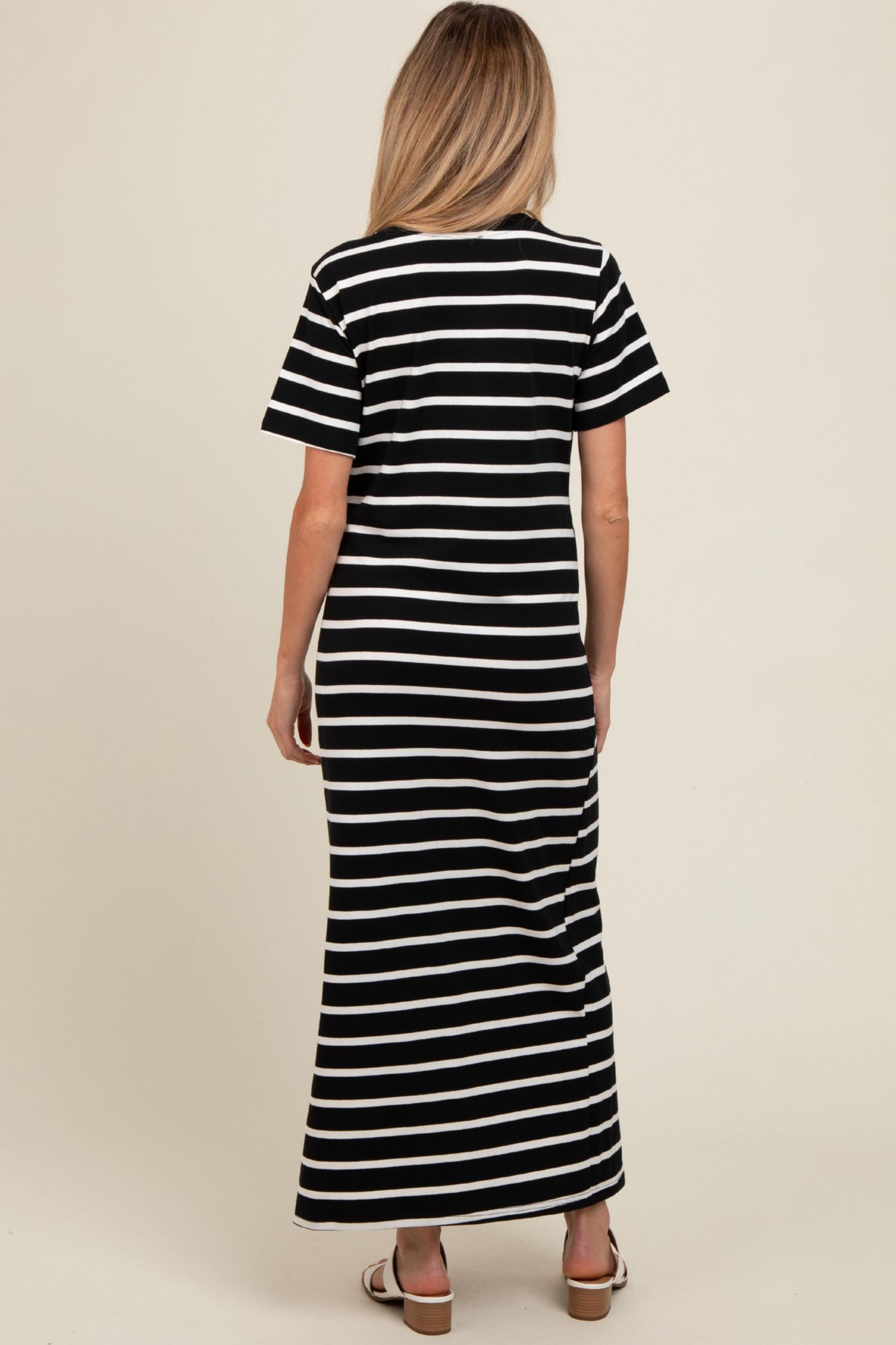 Women's Red Striped Side Slit Maxi Dress