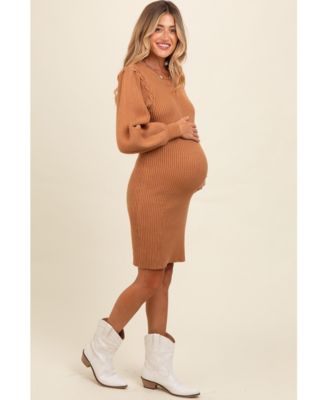 Maternity Burgundy Bubble Sleeve Sweater Dress