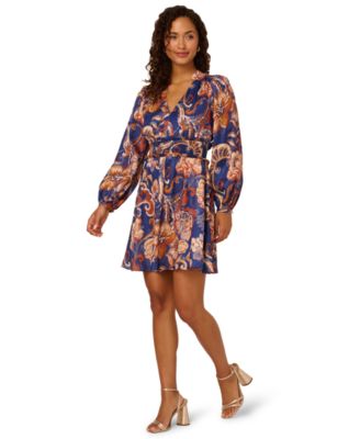 by Adrianna Papell Women's V-Neck Pull-On Printed Short Dress