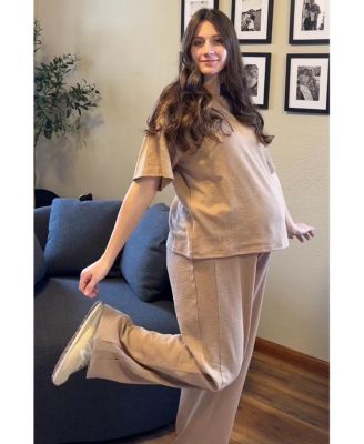 Maternity Textured Knit Oversized Tee And Pants Set