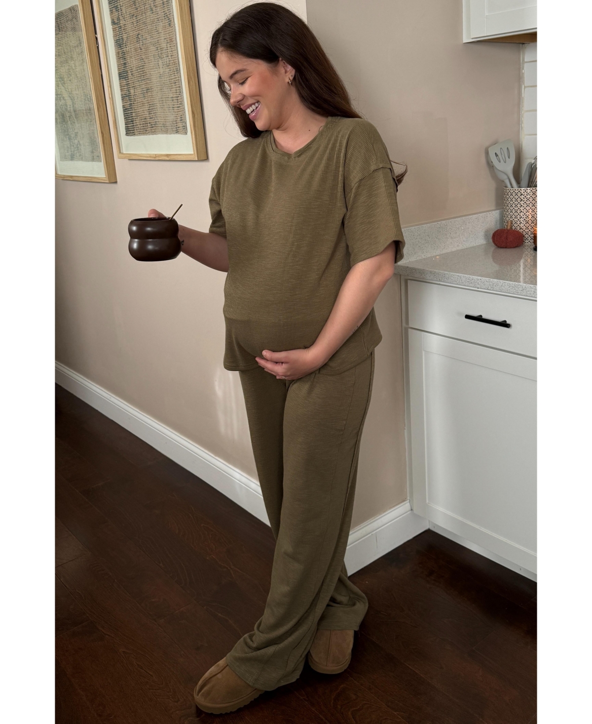 Pinkblush Maternity Textured Knit Oversized Tee And Pants Set
