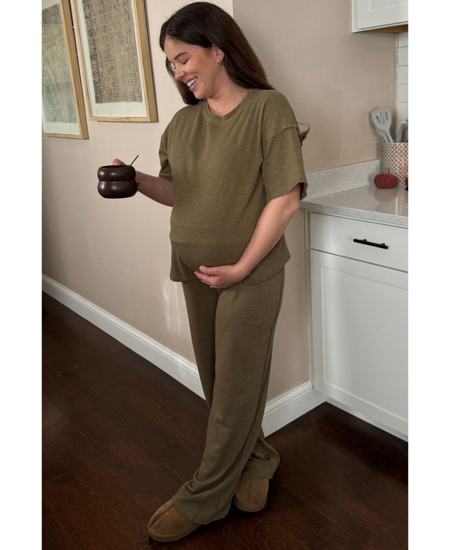 Women's Textured Knit Oversized Tee And Pants Set