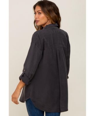 Charcoal Button Down Maternity Top