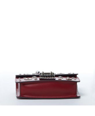Burgundy Studded Leather Crossbody Bag Small Designer Purse with Top Handle and Embellishments for Women