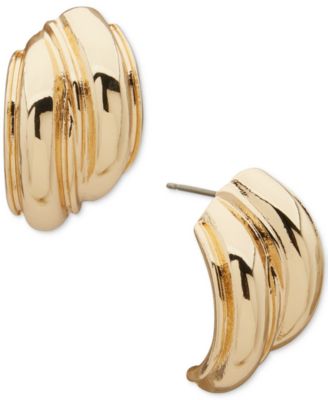 Anne Klein - Gold Tone Polished Wave Button Earrings