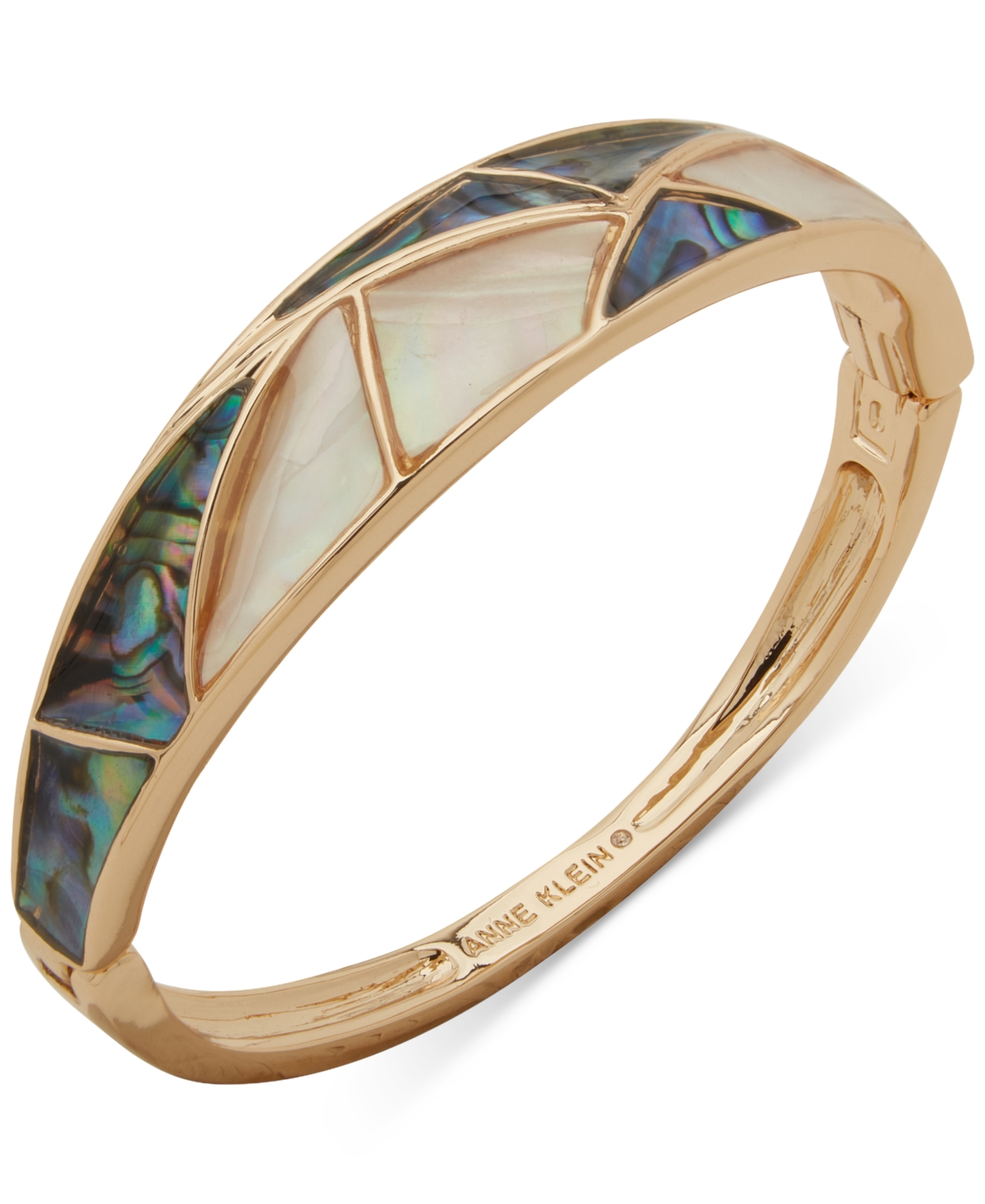 Anne Klein Abalone Inlay Gold-tone Hinge Bracelet In Multi