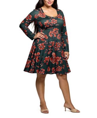 Plus Size Long Sleeve Fit and Flare Dress
