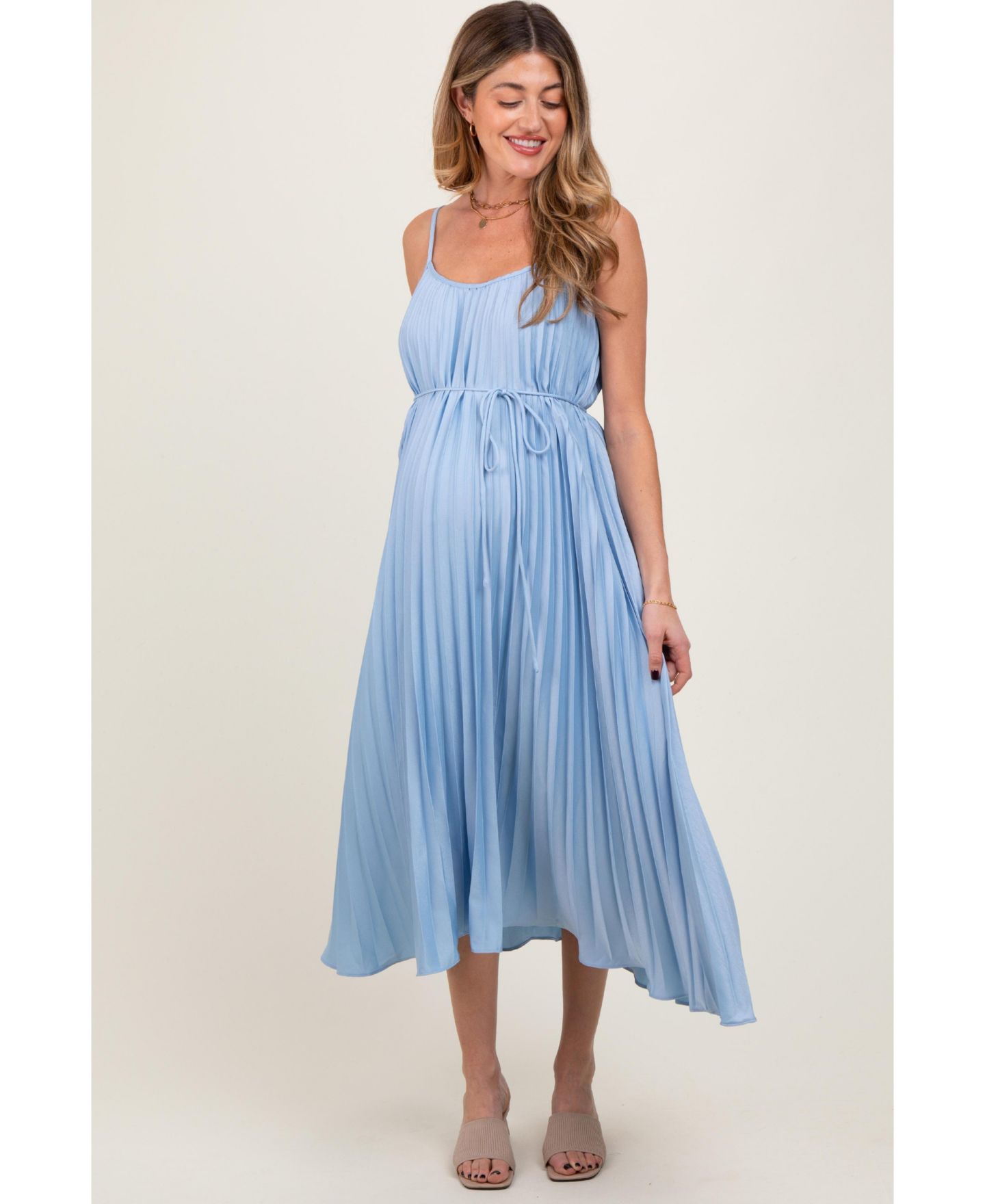 Женское платье Pinkblush Light Blue Pleated Sash Tie Midi, цвет: Светлый синий — фото 2