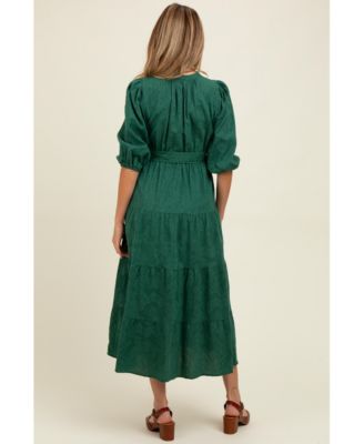 Maternity Taupe Floral Jacquard Button Front Tiered Dress