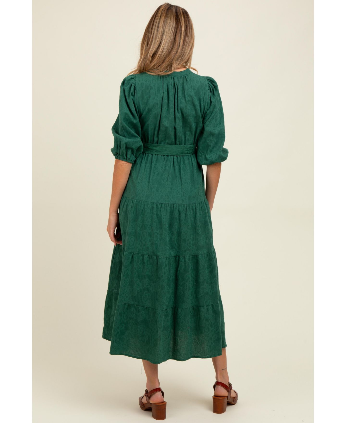 Женское платье Pinkblush Forest Green Floral Jacquard Button Front Tiered, цвет: Тёмно-зелёный — фото 2