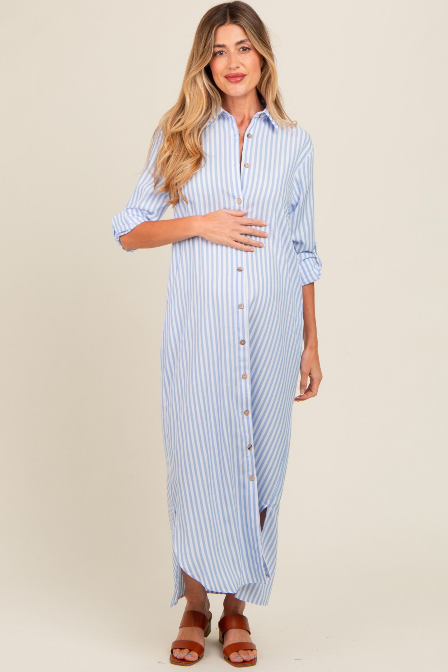 Женское платье Pinkblush Striped Button Down Maxi, цвет: Светлый синий — фото 5