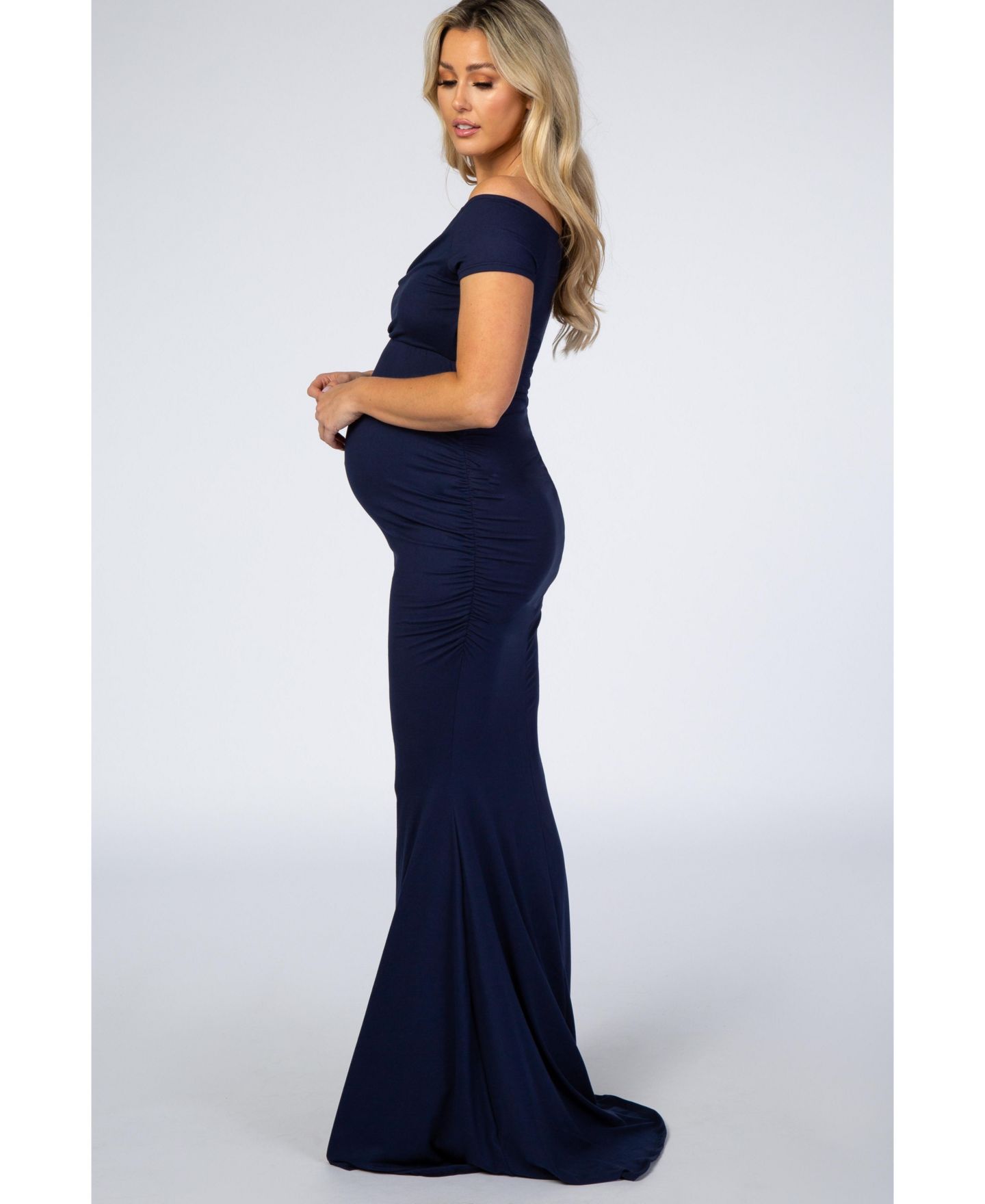 Женское платье Pinkblush Navy Off Shoulder Wrap Photoshoot Gown/Dress, цвет: Синий — фото 2