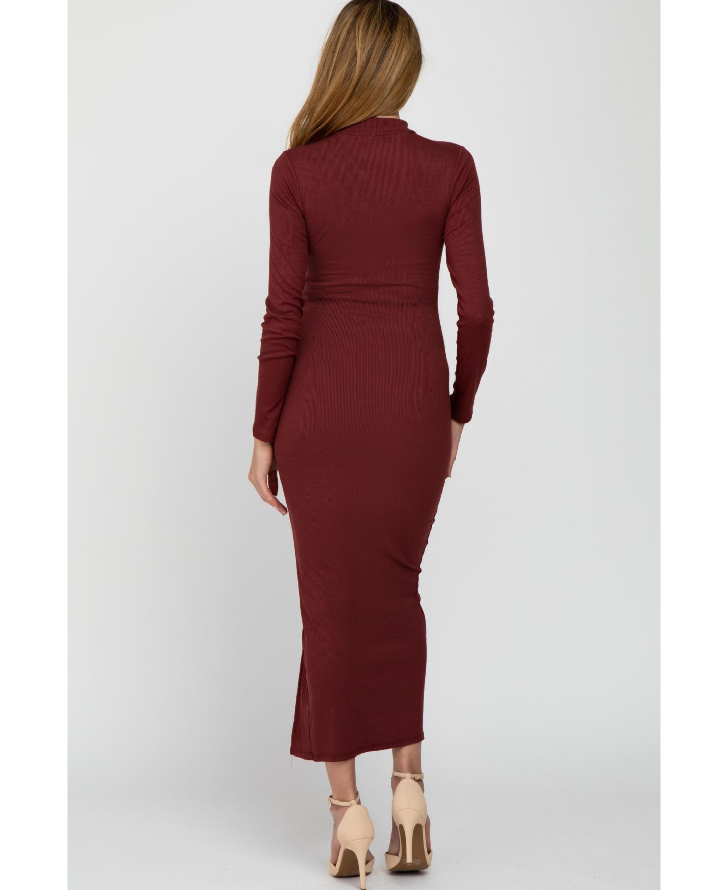Женское платье Pinkblush Maternity Ribbed Mock Neck Side Slit Maxi, цвет: Бордовый — фото 2