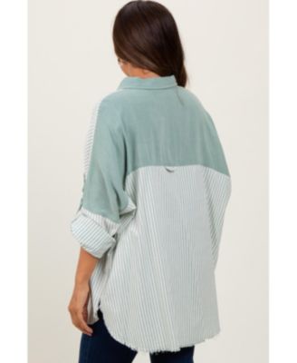 Maternity Blue Colorblock Stripe Oversized Button Down