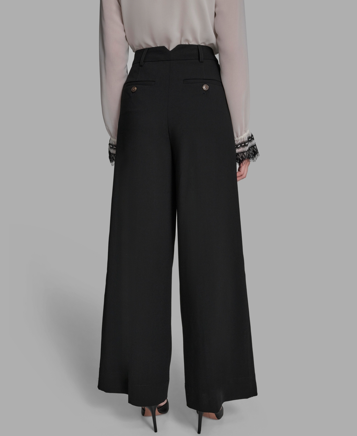 Bcbg Women's Pleated Back Notch Wide Leg Pants In Black