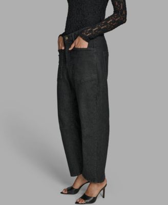 Women's Barrel Leg Knee Seam Mid Rise Jeans