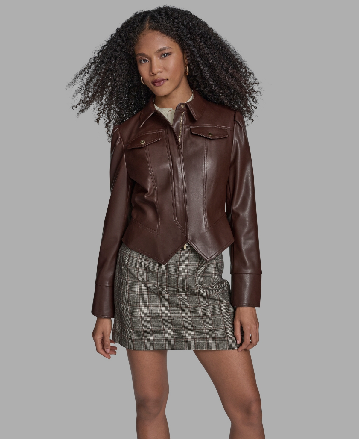Bcbg Women's Seamed Notch Hem Long Sleeve Jacket In Brown