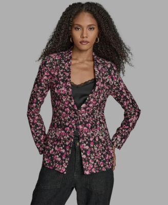 BCBG - Women's Printed One Button Long Sleeve Blazer