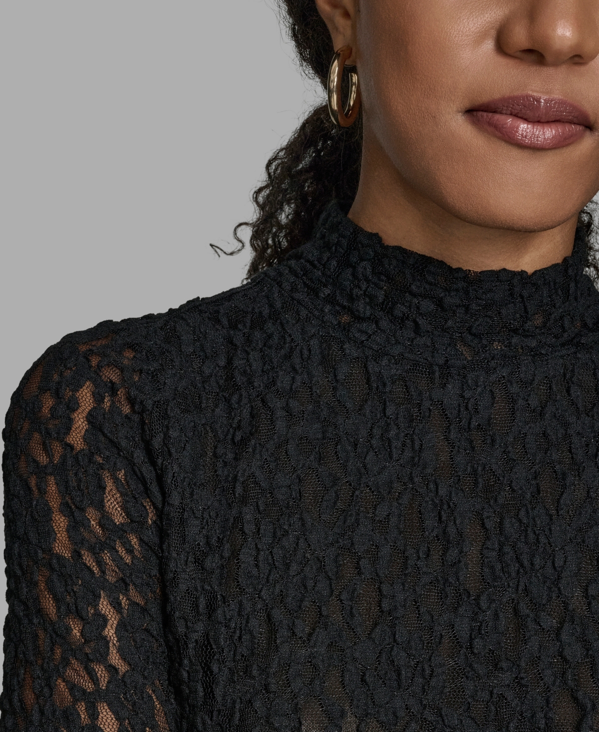 Bcbg Women's Lace Mock Neck Long Sleeve Top In Black