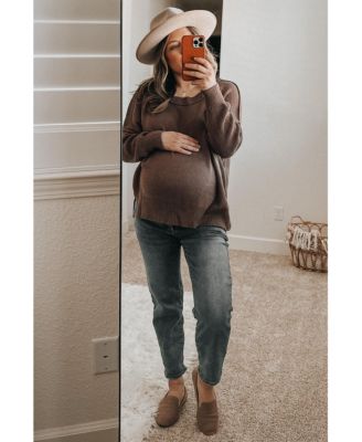 Maternity Brown Exposed Seam Side Slit Sweater