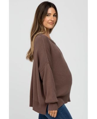 Maternity Brown Exposed Seam Side Slit Sweater