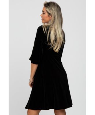 Maternity Green Velvet Wrap Front Babydoll Dress