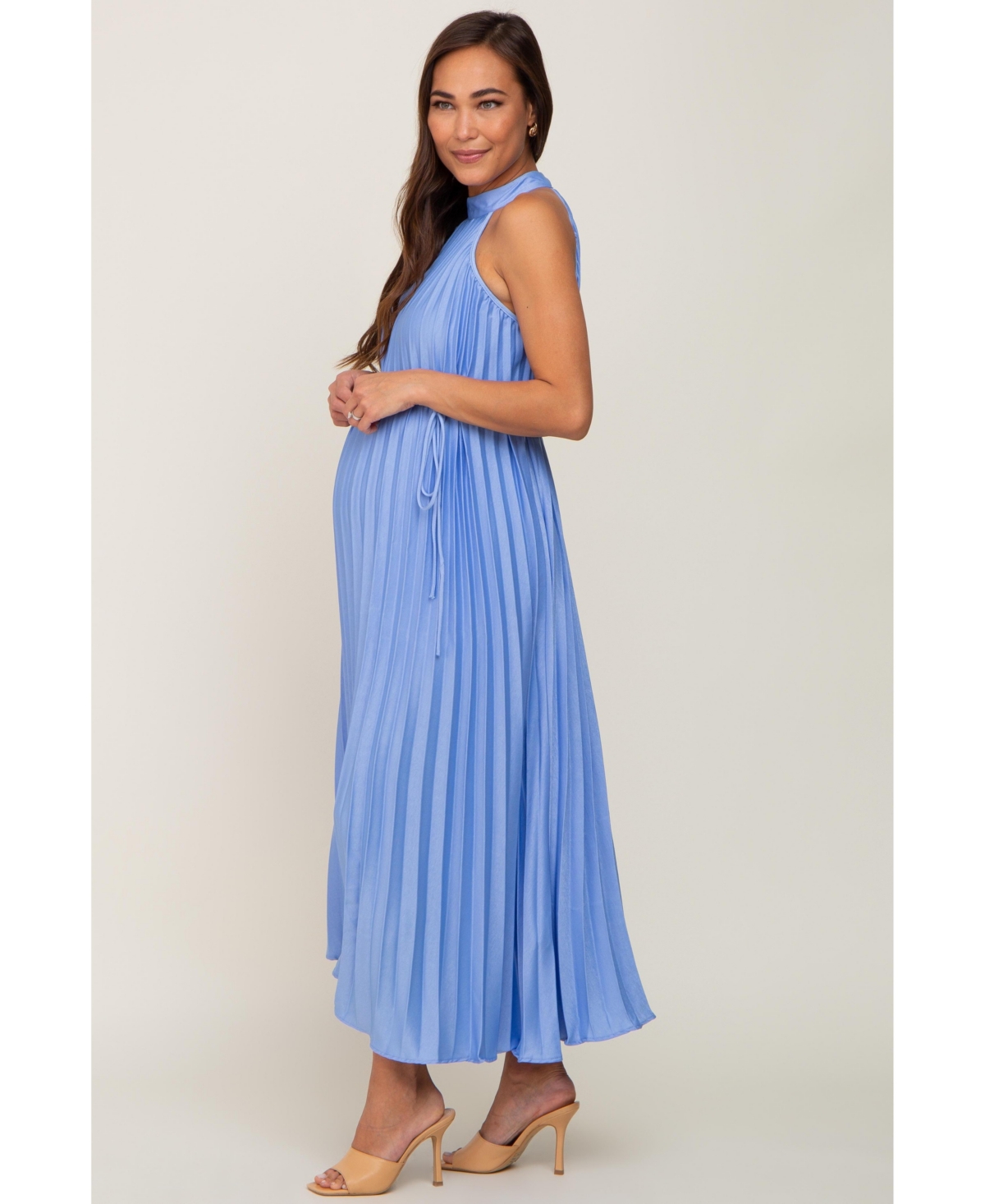 Pinkblush Maternity Light Blue Pleated Halter Dress