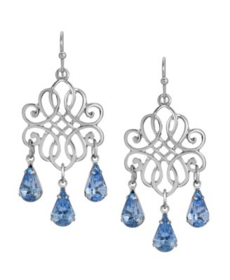 Filigree Blue Crystals Drop Earrings