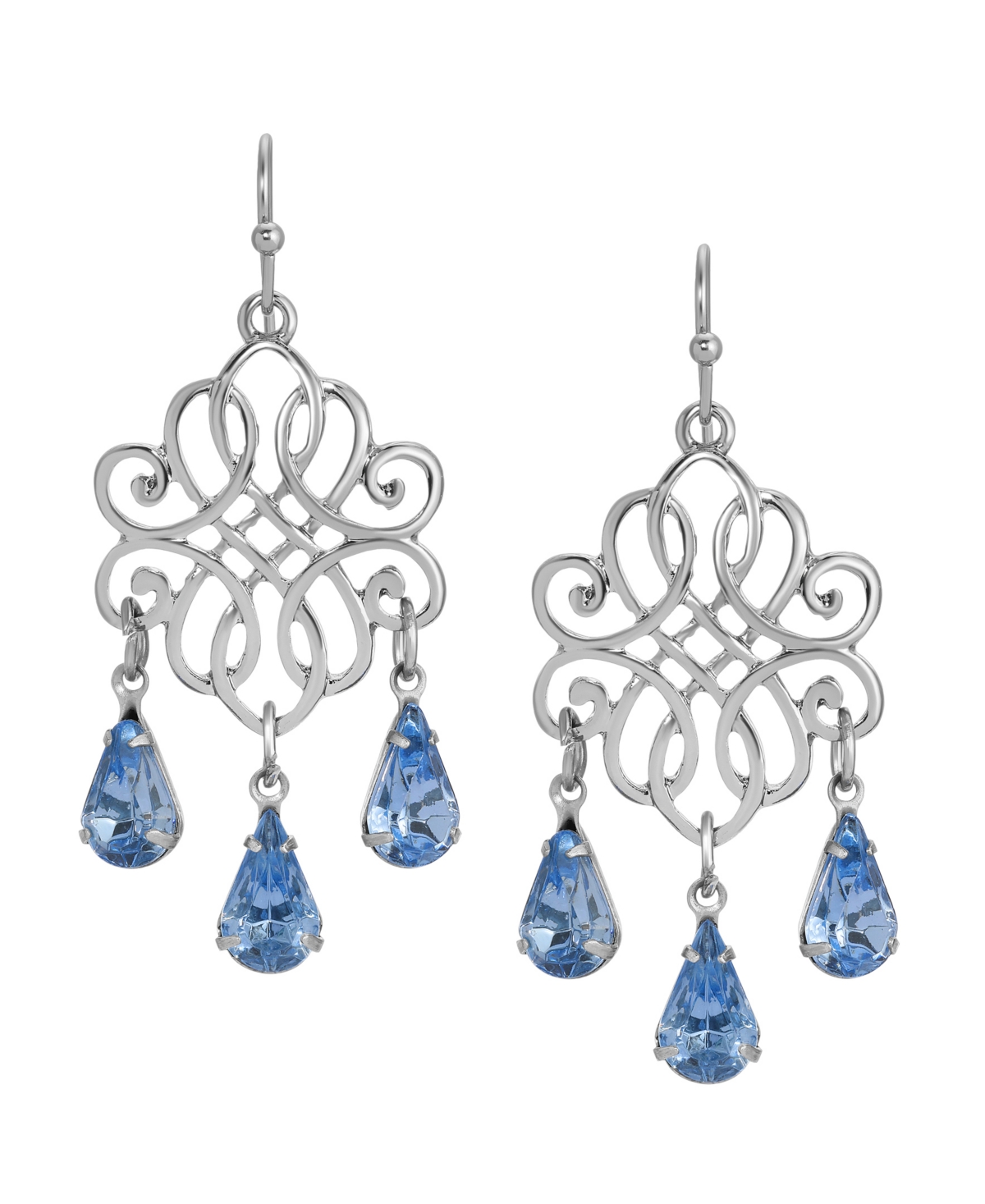 2028 Filigree Blue Crystals Drop Earrings In Blue