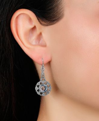 Silver Tone Blue Crystal Drop Earrings