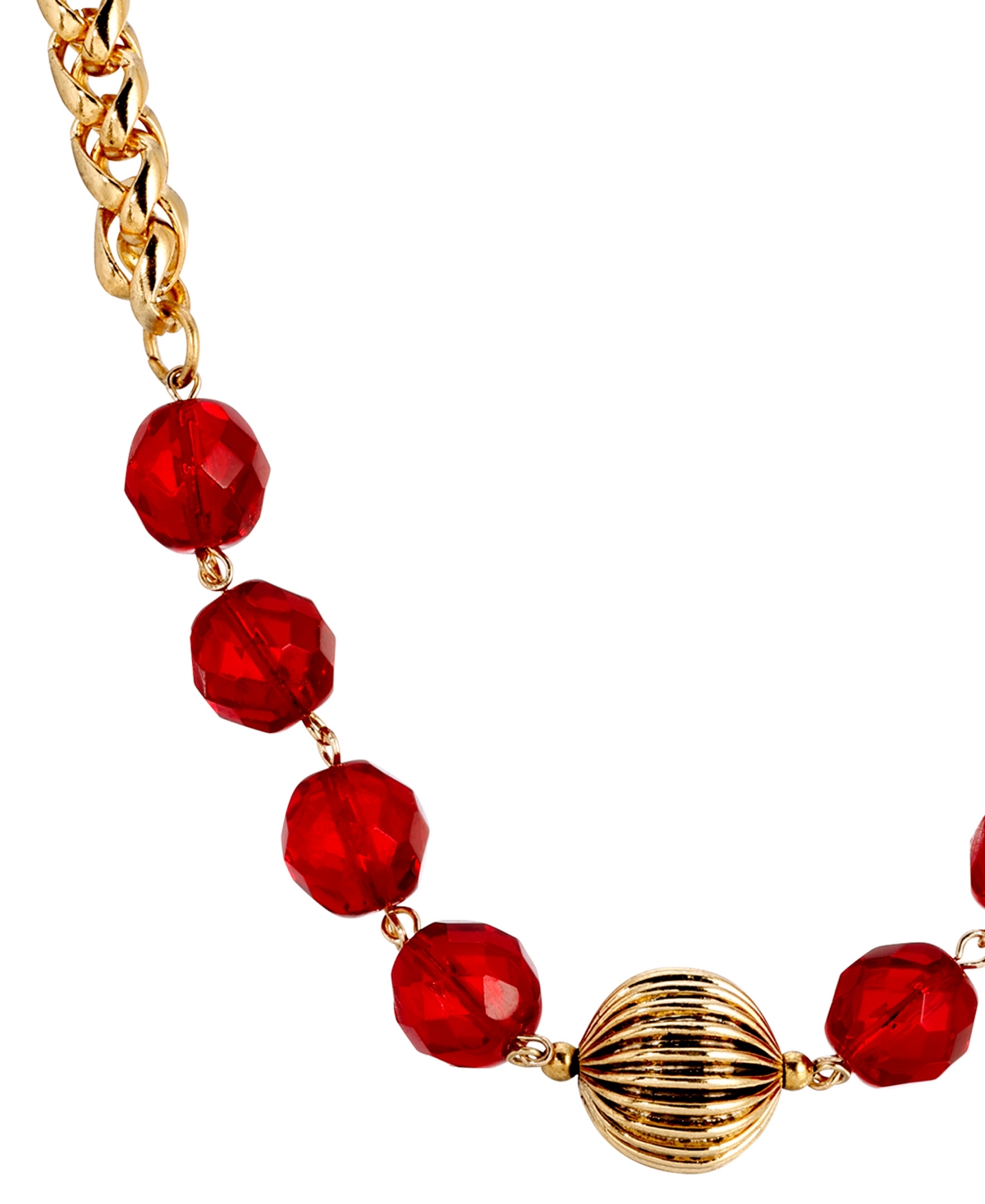 2028 Red Glass Gold Bead Necklace In Red