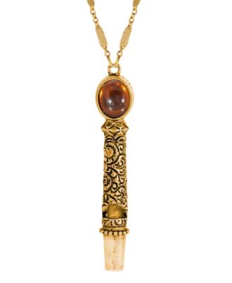 Gold Tone Topaz Crystal Whistle Necklace