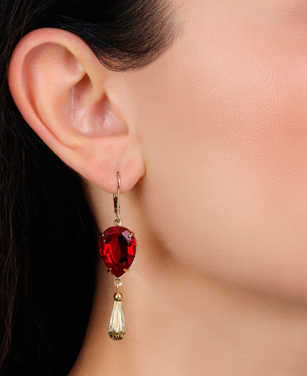 2028 Gold Tone Red Teardrop Crystal Earrings In Red